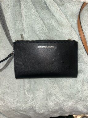 Michael Kors Black Saffiano Leather Wristlet with Silver Logo